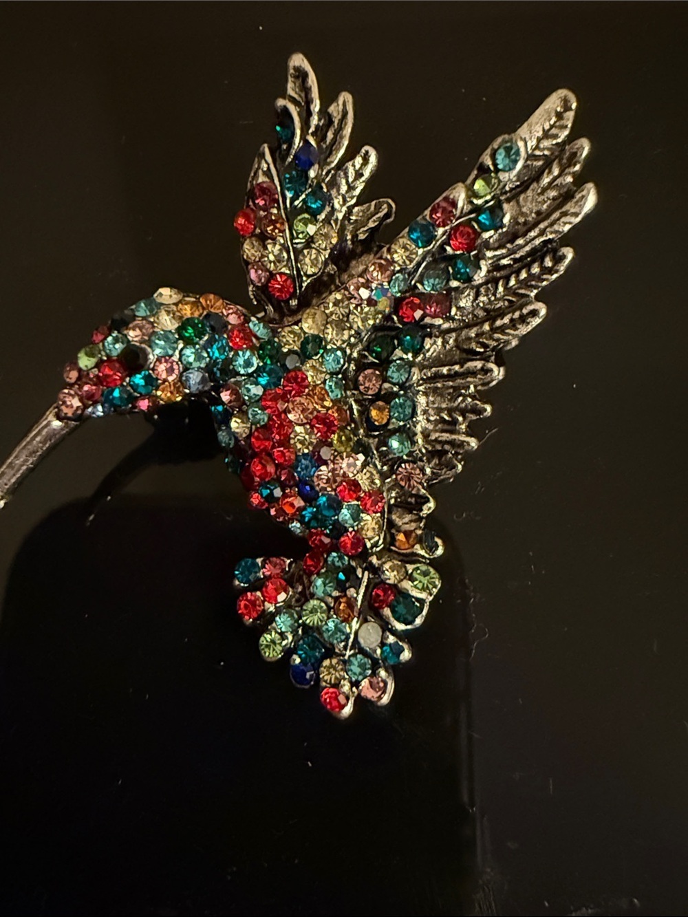 Colorful Rhinestone Hummingbird Brooch - Picture 3 of 3